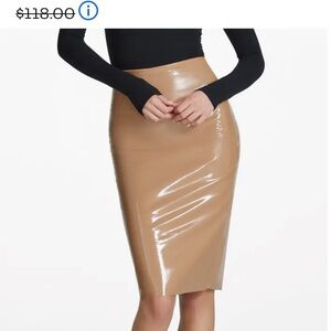 Commando patent midi skirt tan